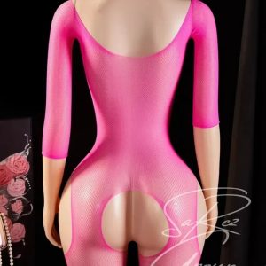 فول بادی صورتی زنبوری استین دار ( فاق باز ) کد 0072