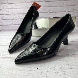 کفش مجلسی مدل بیتا ورنی پاشنه 5 سانت مشکی طرحدار