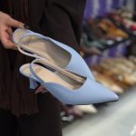 کفش مجلسی مدل نهال پاشنه 5 سانت فلوتر آبی آسمانی