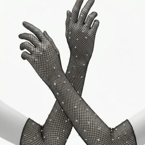 دستکش توری مدل زنبوری ریز نگین دار 8602